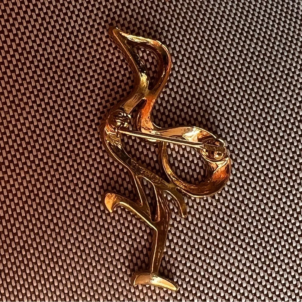 Vintage Signed Crown Trifari Gold Tone Bird Modernist Crane Figural Brooch - Picture 4 of 5